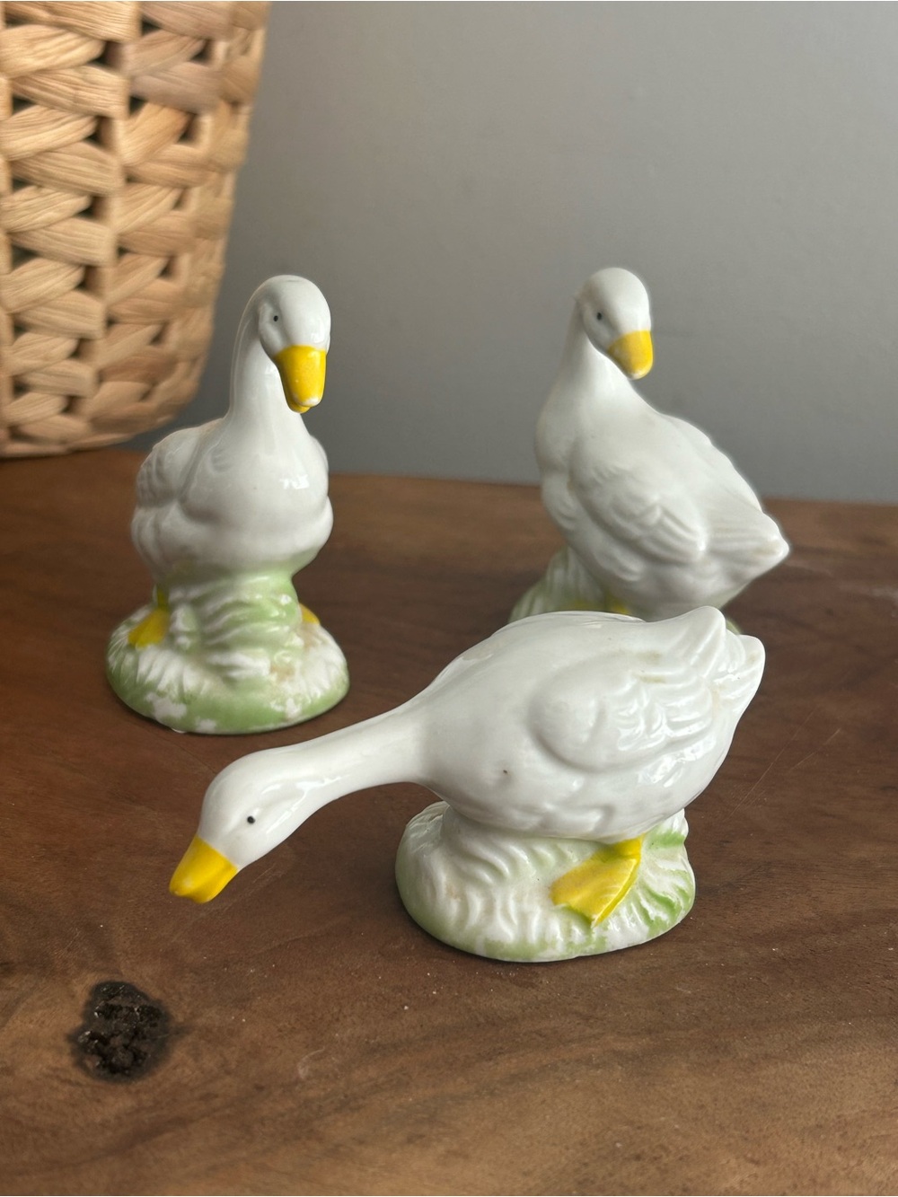 Vintage Miniature Bone China Japan - White Goose Bird Figurine - Set of 3 Geese